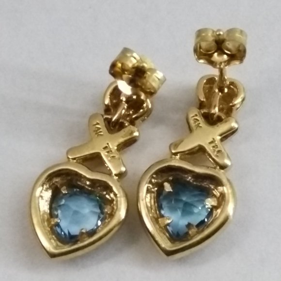 14k Yellow Gold Swiss Blue Topaz XOXO Earrings - Picture 4 of 6